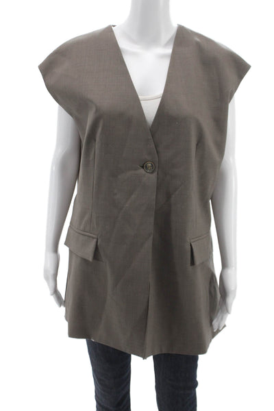 QL2 Unisex Adults Brown V Neck Sleeveless Vest Fleece Wool Size 42