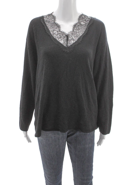 Zara Womens Wool V-Neck Pullover Sweater Black Long Sleeve Size S