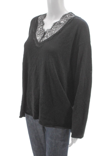 Zara Womens Wool V-Neck Pullover Sweater Black Long Sleeve Size S