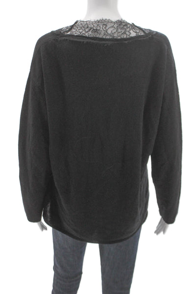 Zara Womens Wool V-Neck Pullover Sweater Black Long Sleeve Size S