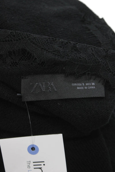 Zara Womens Wool V-Neck Pullover Sweater Black Long Sleeve Size S