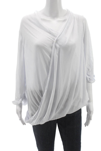 Helmut Lang Women Viscose Blue V Neck Long Sleeve Blouse Button Size 0P