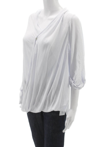 Helmut Lang Women Viscose Blue V Neck Long Sleeve Blouse Button Size 0P