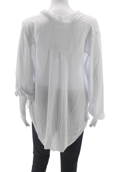 Helmut Lang Women Viscose Blue V Neck Long Sleeve Blouse Button Size 0P