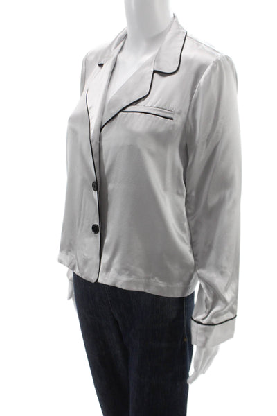 Fleur du Mal Women Silk Button Down Blouse Collared Long Sleeve Silver Size S