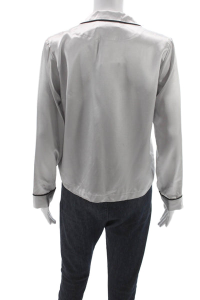 Fleur du Mal Women Silk Button Down Blouse Collared Long Sleeve Silver Size S