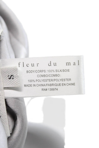 Fleur du Mal Women Silk Button Down Blouse Collared Long Sleeve Silver Size S