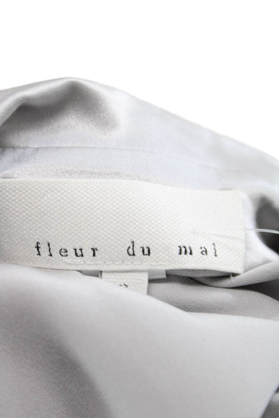 Fleur du Mal Women Silk Button Down Blouse Collared Long Sleeve Silver Size S