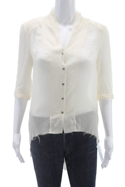 Helmut Lang Women Silk V-Neck Tunic Ivory Button 3/4 Sleeve Size S