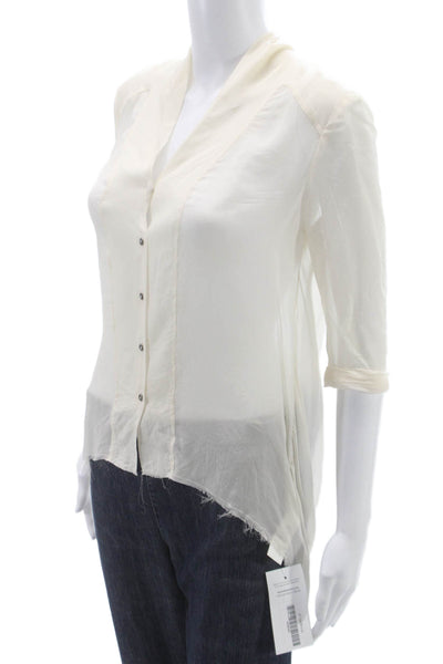 Helmut Lang Women Silk V-Neck Tunic Ivory Button 3/4 Sleeve Size S