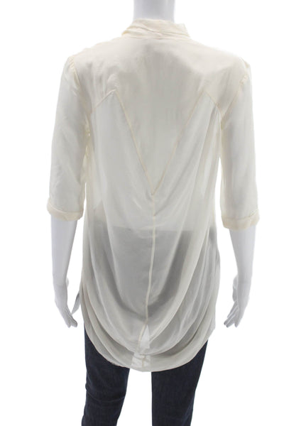 Helmut Lang Women Silk V-Neck Tunic Ivory Button 3/4 Sleeve Size S
