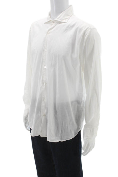 Fedeli Mens Dress Shirt White Cotton Blend Button Up Long Sleeve Size 18
