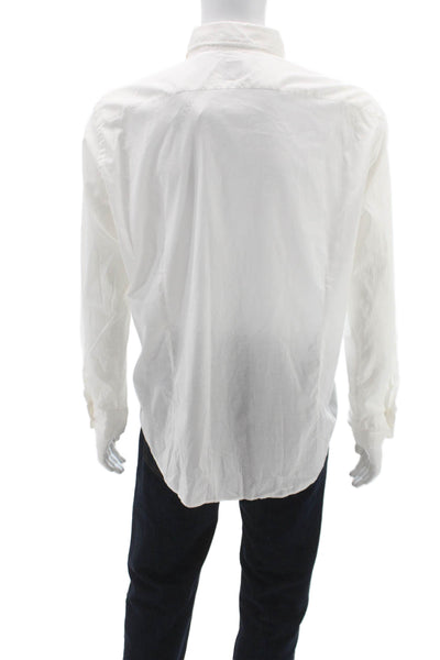 Fedeli Mens Dress Shirt White Cotton Blend Button Up Long Sleeve Size 18
