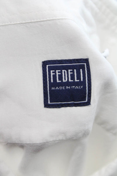 Fedeli Mens Dress Shirt White Cotton Blend Button Up Long Sleeve Size 18