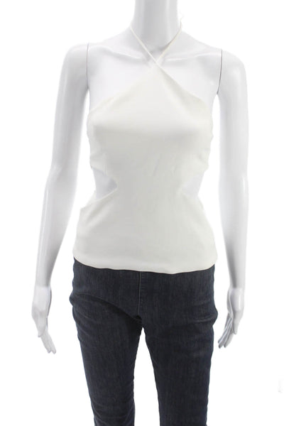 Zara Women Halter Tie Back Sleeveless Tank White Polyester Blend Size S