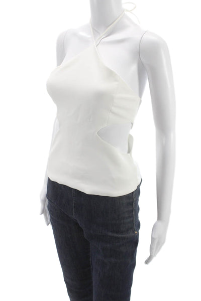 Zara Women Halter Tie Back Sleeveless Tank White Polyester Blend Size S