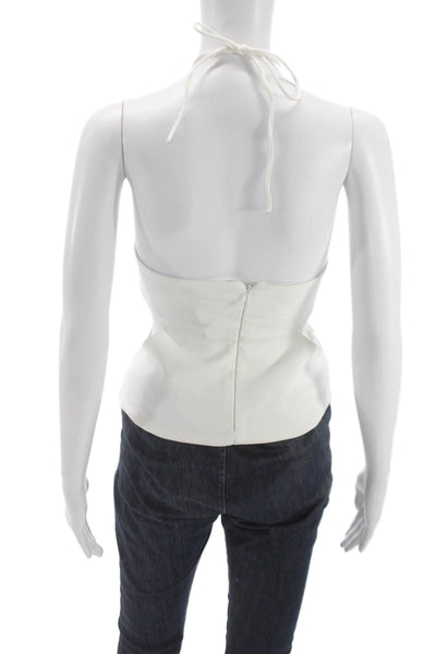 Zara Women Halter Tie Back Sleeveless Tank White Polyester Blend Size S