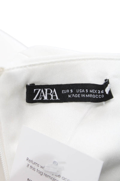 Zara Women Halter Tie Back Sleeveless Tank White Polyester Blend Size S