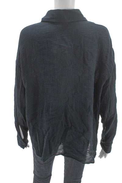 Stateside Women Collared Cotton Button-Up Long Sleeve Blue Size S
