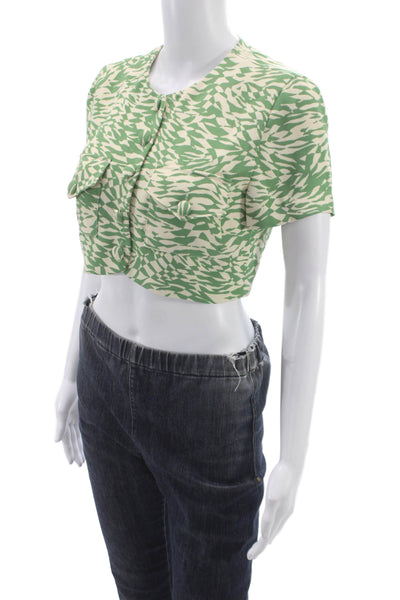 Song Of Style Women Cropped Blouse Green Geometric Short Sleeve Size S