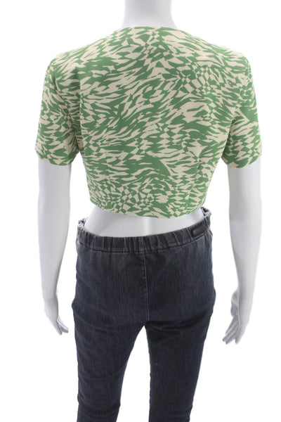 Song Of Style Women Cropped Blouse Green Geometric Short Sleeve Size S