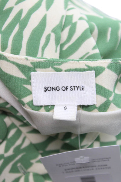 Song Of Style Women Cropped Blouse Green Geometric Short Sleeve Size S