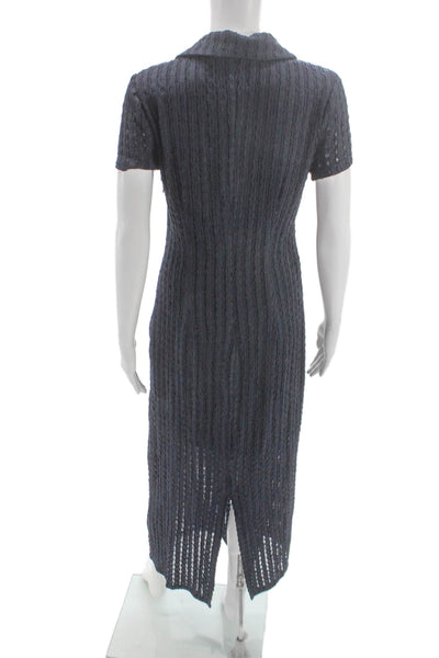 Donna Morgan Womens Maxi Dress Blue Collared Short Sleeve Zip Polyester Size 6