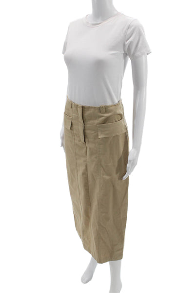 Zara Women Straight Pencil Beige Cotton Button Midi Skirt Utility Size S