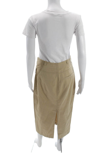 Zara Women Straight Pencil Beige Cotton Button Midi Skirt Utility Size S