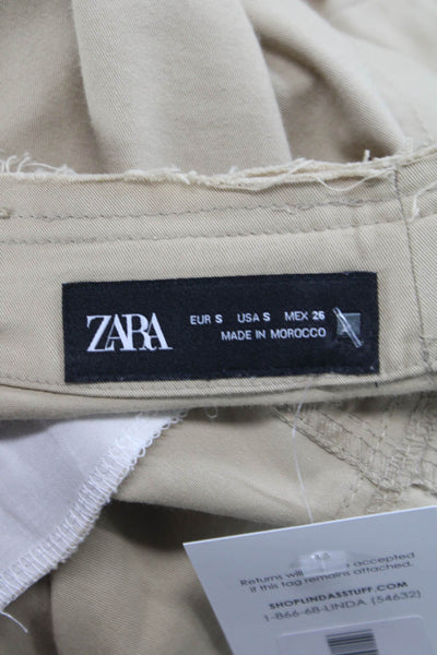 Zara Women Straight Pencil Beige Cotton Button Midi Skirt Utility Size S