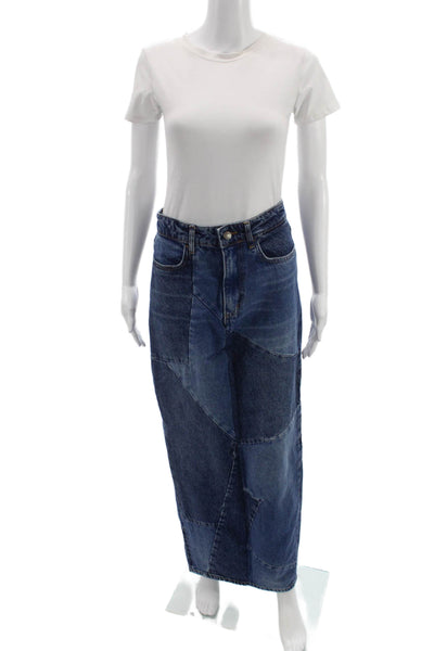 Zara Women Denim Geometric Maxi Skirt Button Blue Size 2