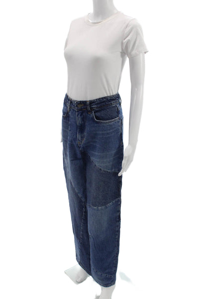 Zara Women Denim Geometric Maxi Skirt Button Blue Size 2
