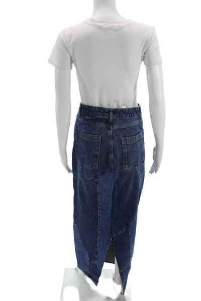 Zara Women Denim Geometric Maxi Skirt Button Blue Size 2