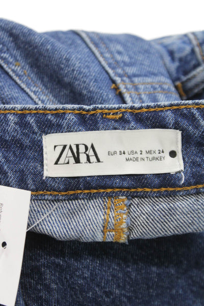 Zara Women Denim Geometric Maxi Skirt Button Blue Size 2