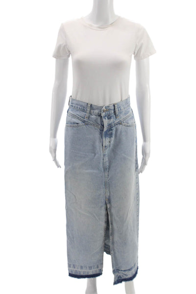 MNG Womens Blue Denim Maxi Skirt Button Closure Size S