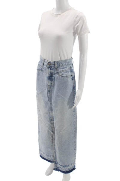 MNG Womens Blue Denim Maxi Skirt Button Closure Size S