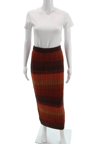 Ronny Kobo Womens Striped Brown Wool Maxi Skirt Size M