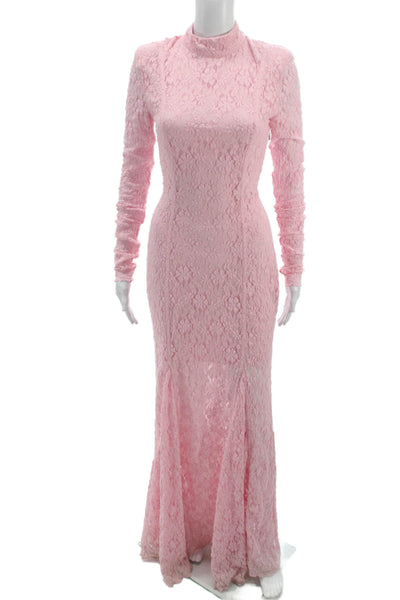 ROTATE Women Pink Lace Mermaid Dress Choker Neck Long Sleeve Size 6