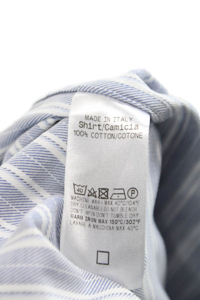 Ermenegildo Zegna Mens Button Front Long Sleeve Striped Shirt Blue White 2XL