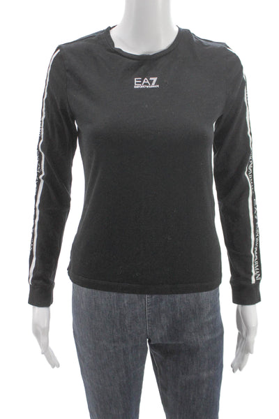 Emporio Armani Womens Basic Black Cotton Crew Neck Long Sleeve T-Shirt Size S