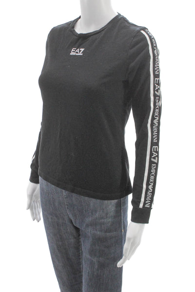 Emporio Armani Womens Basic Black Cotton Crew Neck Long Sleeve T-Shirt Size S
