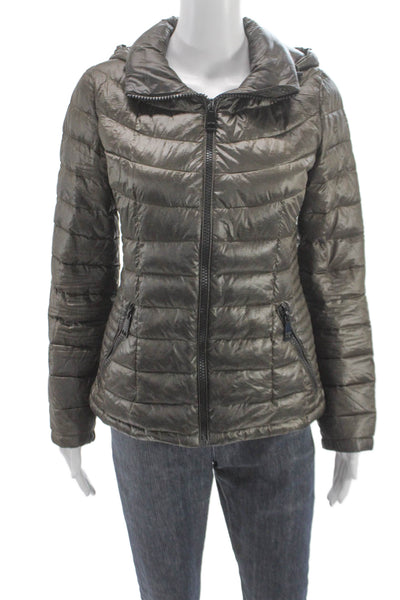 Calvin Klein Womens Puffer Jacket Green Zip Long Sleeve Size XS