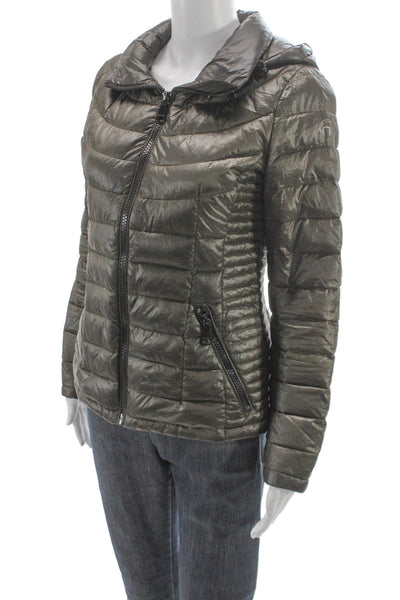 Calvin Klein Womens Puffer Jacket Green Zip Long Sleeve Size XS