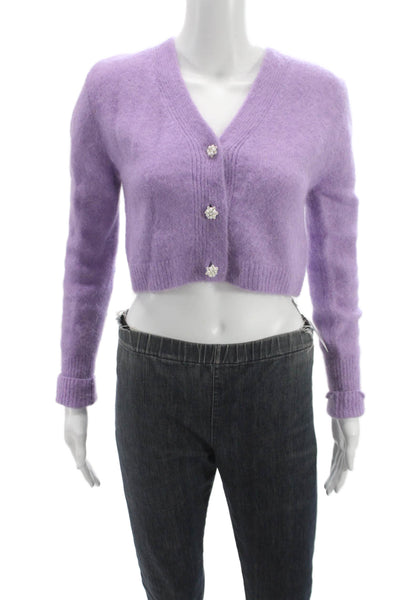 Zara Women Purple Mohair Blend V-Neck Cardigan Long Sleeve Size L