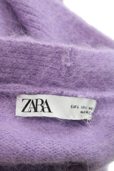 Zara Women Purple Mohair Blend V-Neck Cardigan Long Sleeve Size L