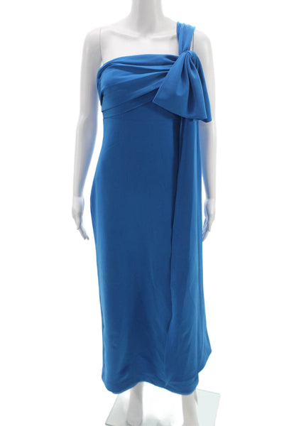 Halston Womens Sheath Dress Blue One Shoulder Full Length Sleeveless Zip Size 2