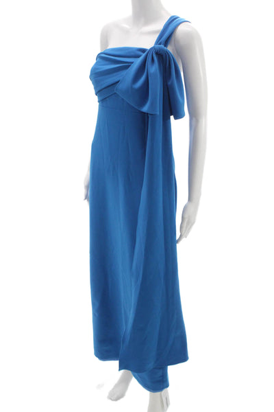 Halston Womens Sheath Dress Blue One Shoulder Full Length Sleeveless Zip Size 2