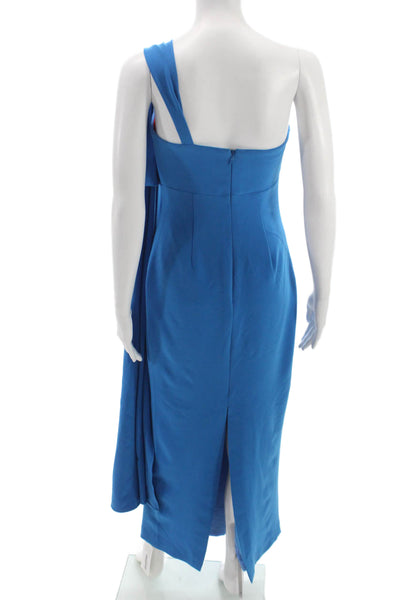 Halston Womens Sheath Dress Blue One Shoulder Full Length Sleeveless Zip Size 2