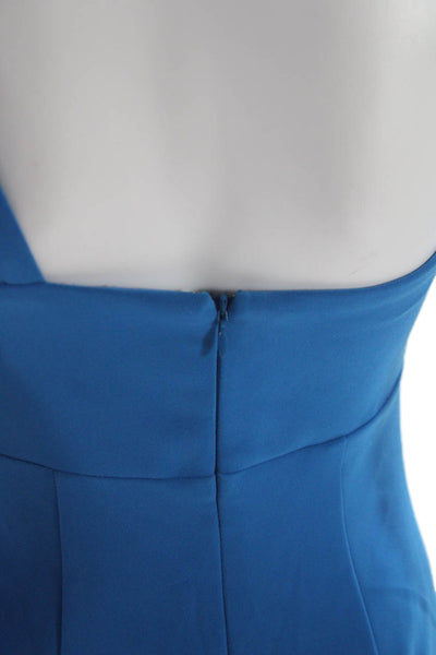 Halston Womens Sheath Dress Blue One Shoulder Full Length Sleeveless Zip Size 2