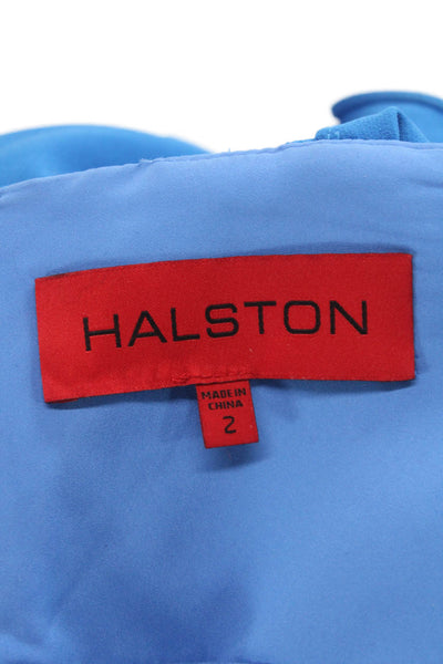 Halston Womens Sheath Dress Blue One Shoulder Full Length Sleeveless Zip Size 2